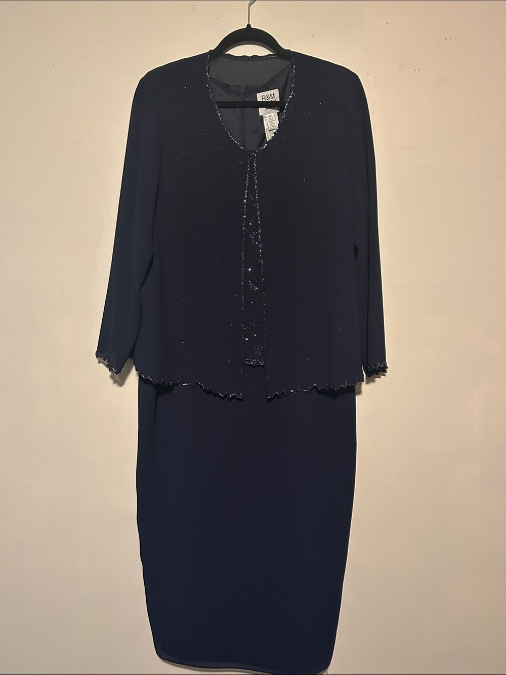 R&M Richards Navy Beaded Midi Dress Set